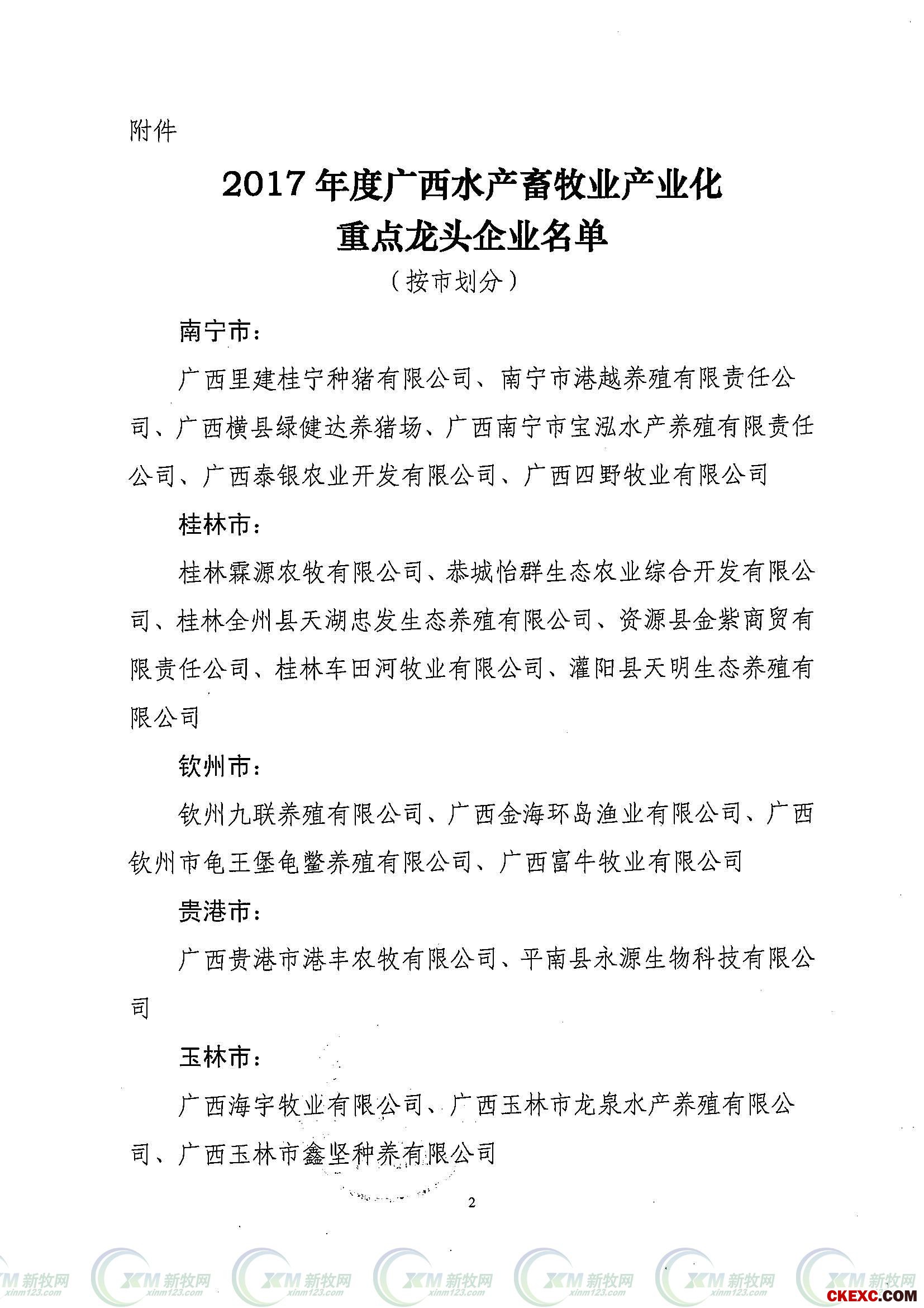 广西发布2017年度新认定水产畜牧业产业化重点龙头企业名单