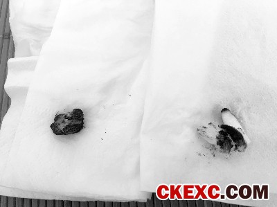 样品一(图左)、样品二(图右)燃烧后的样子对比